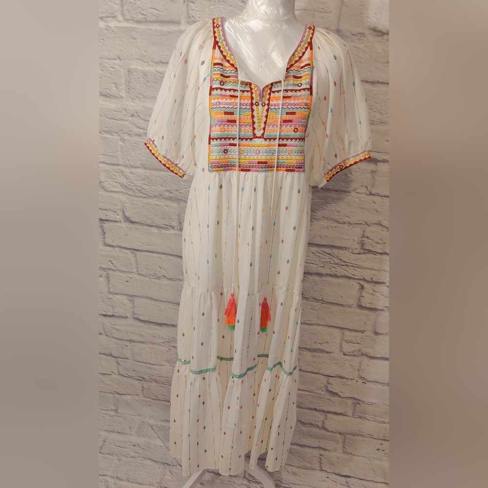 NWT See N Be Seen + Embroidered Boho Fiesta Sun Dress Southwestern Women's